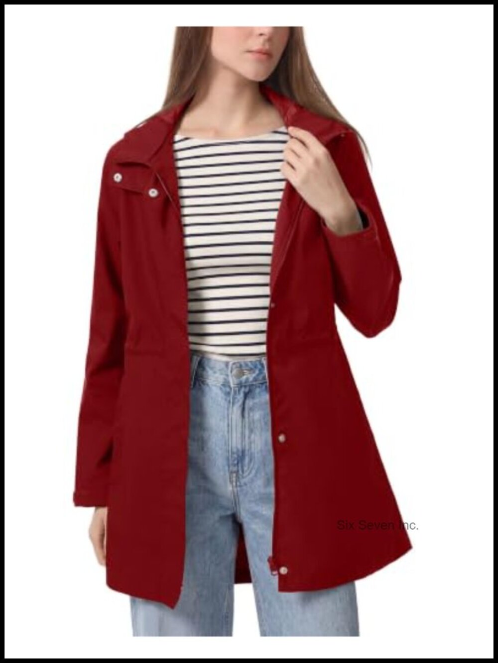 Women's Waterproof Hooded Long Rain Jacket Windbreaker Packable
